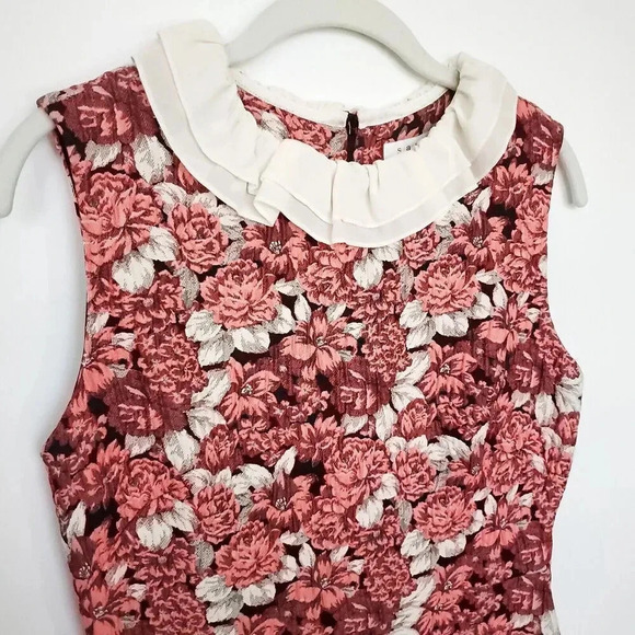 Sandro Edwige Mini Dress Womens Size 2 Rose White Floral Print Ruffled Collar - Picture 11 of 16